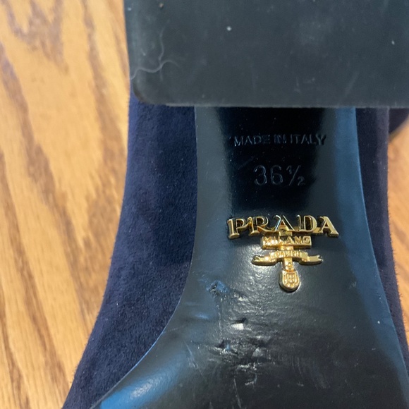Prada Navy Suede Block Heel Pumps Size 36½ | Italian | Pointed Toe | Dust Bags - Picture 5 of 14
